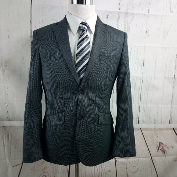 Marc Ecko 36S 2 Button Dark Gray Birdseye Suit Blazer Sport Coat - Picture 3 of 10